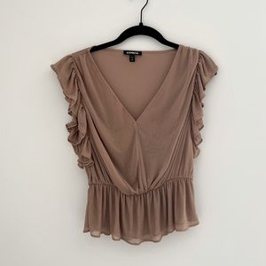 Express beige/tan short sleeve blouse top XS